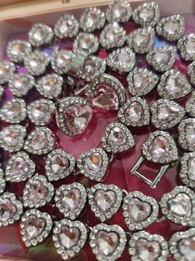 4 Piece Austrian Crystal Pink Heart Tennis Necklace Earing& Bracelet Set